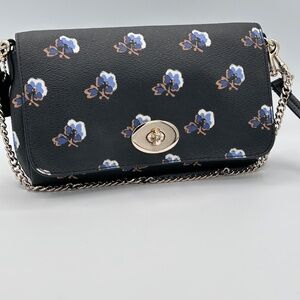 AUTHENTIC COACH F35882 QUINN CROSSBODY BRAMBLE ROSE PRINT BLACK CANVAS GOLD
